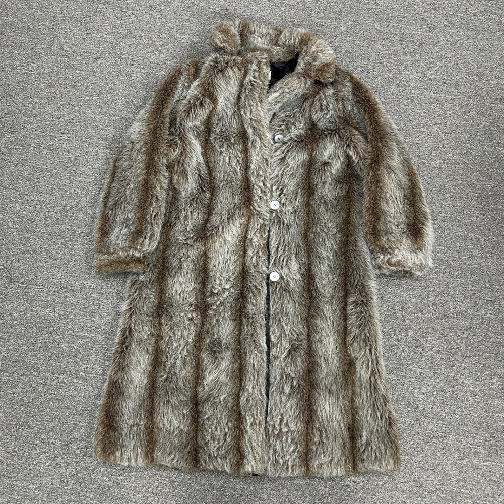 Wiman Faux Fur Coat Womens Brown Mid Length Vintage Glam Shaggy B4